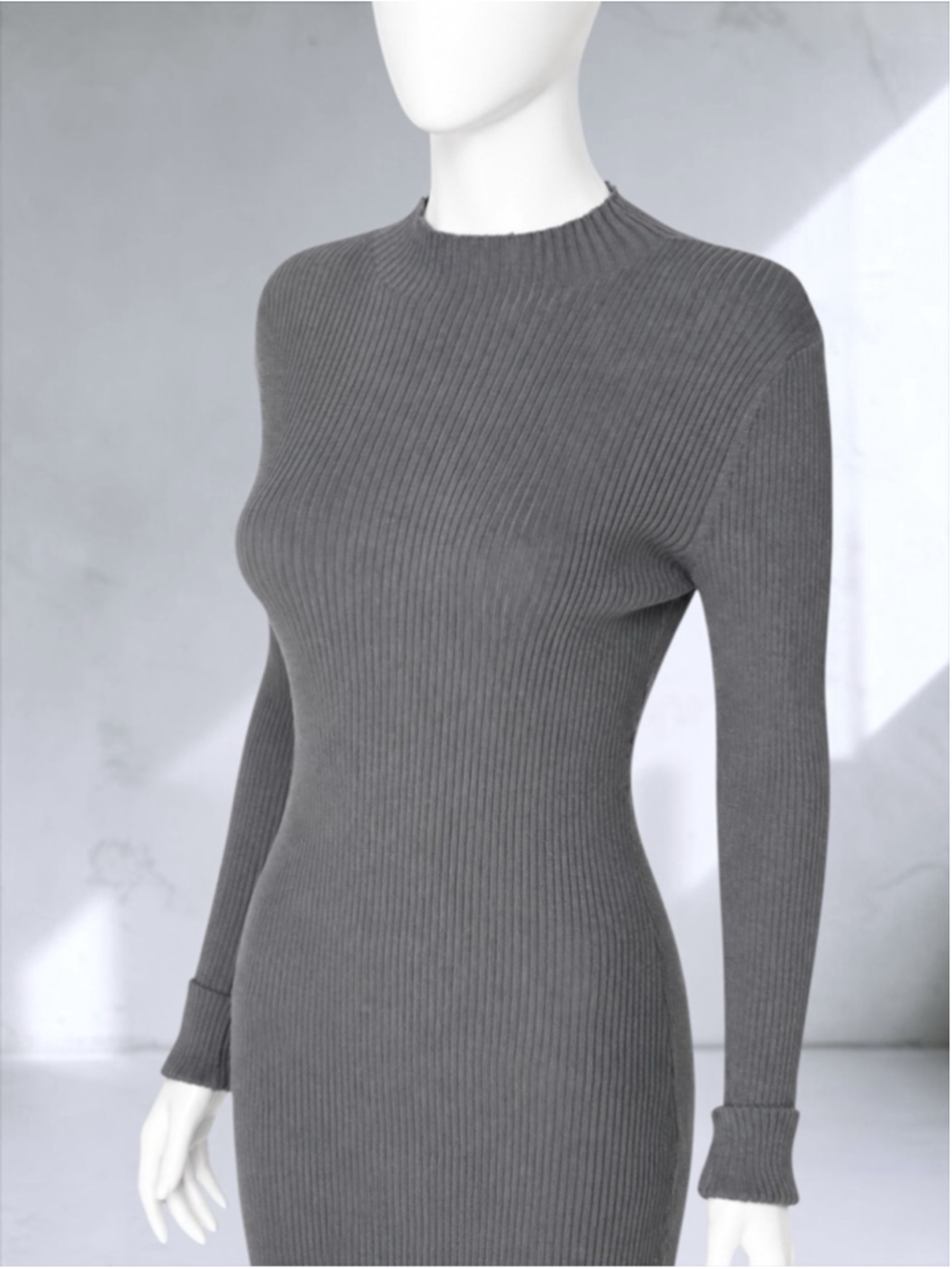 H&M Gray Rib-Knit Mock Turtleneck Midi Dress - Picture 3 of 8